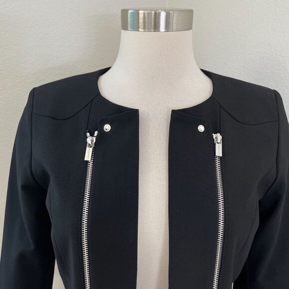 Calvin Klein Womens 6 Petite Black Open Front Long Sleeve Blazer Jacket - Picture 2 of 11